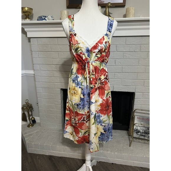 Tommy Bahama Medium Womens Silk Blend Tropical Floral A-line Dress Lined V-Neck - Picture 1 of 8